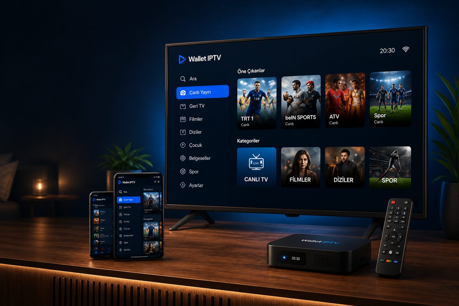 Wallet IPTV canlı TV, film ve spor yayınlarını gösteren televizyon ve mobil cihazlar